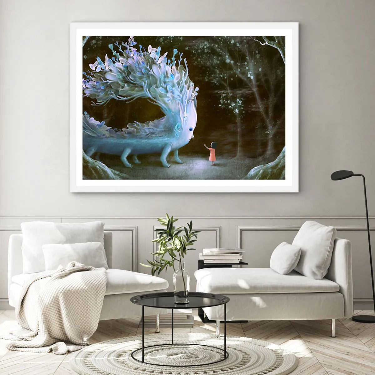 Pôster em moldura branca - Encontro fantástico - 100x70 cm