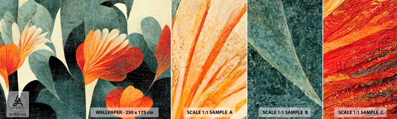 Amostra de papel de parede autocolante Deluxe Sticker - O calor dos trópicos e o frescor da vegetação - Botânica, Boho, Grunge - 100x30 cm