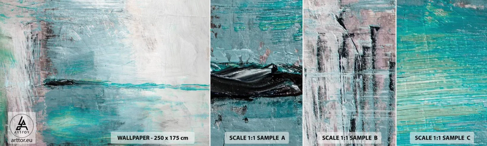 Amostra de Papel de Parede Standard Eco - Horizontalmente em azul - Abstração, Pedaço, Padrão Moderno - 100x30 cm