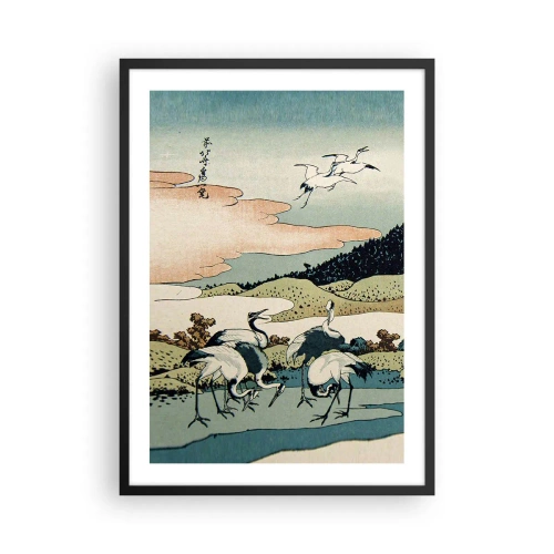 Pôster com moldura preta - Obra de arte tradicional japonesa com guindastes em uma paisagem natural - 50x70cm - No espírito japonês - Decoração de parede moderna para a sala de estar e quarto ARTTOR