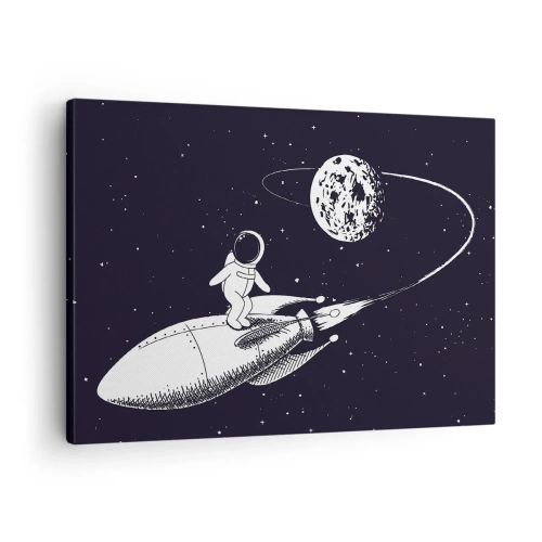 Quadro em tela - Astronauta em um foguete no espaço - 70x50cm - Surfista espacial - Decoração de parede moderna para a sala de estar e quarto ARTTOR