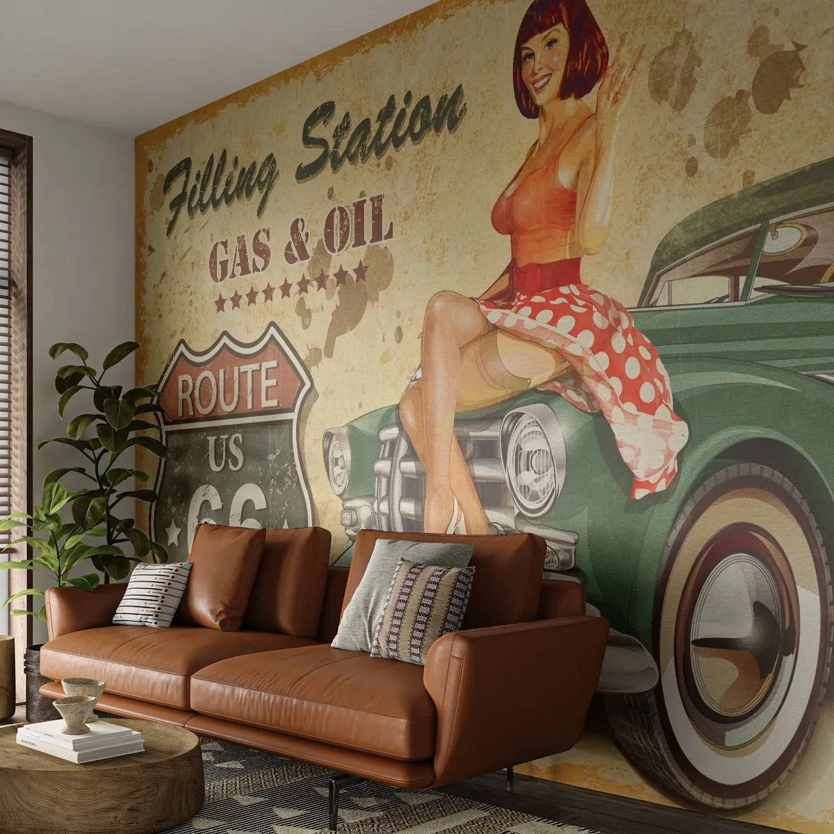 Papel de Parede Premium Canvas - Os gloriosos anos 40 - Rota 66, Carro, Automotivo - 250x175 cm