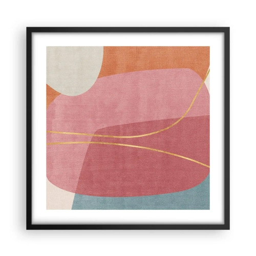 Pôster com moldura preta - Composição pastel com fio dourado - 50x50 cm