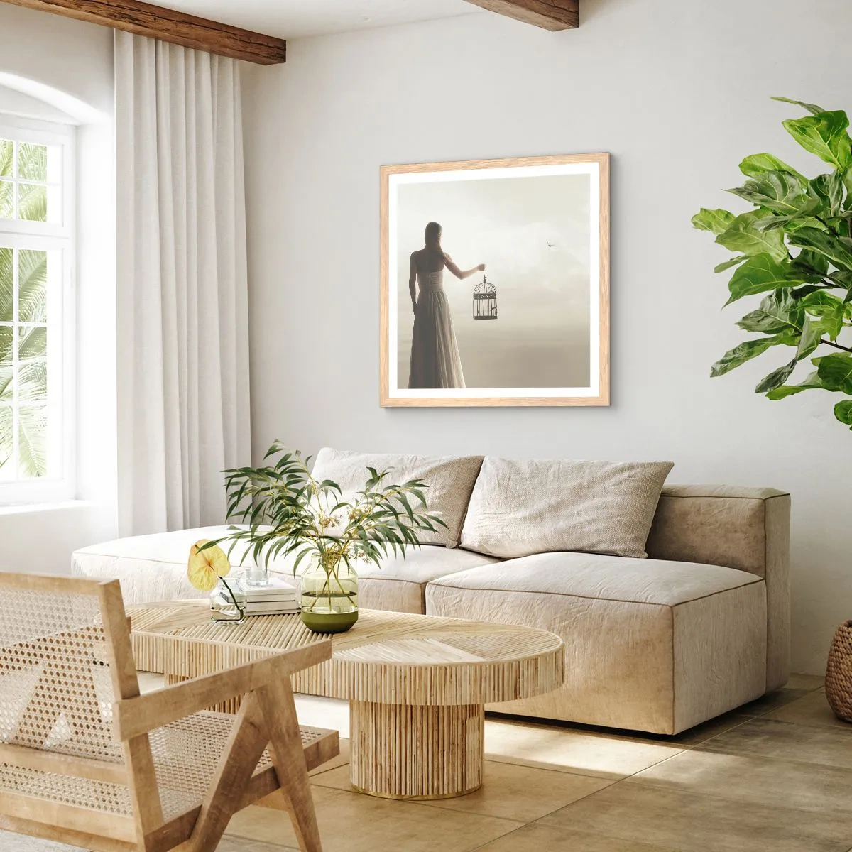 Pôster com moldura de carvalho claro - Seja livre - 50x50 cm