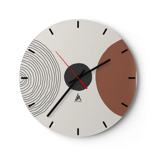 Relógio de parede - Relógio em vidro - Linhas concêntricas e círculos geométricos em contraste - 30x30cm - Em destaque - Decoração de parede moderna para a sala de estar, cozinha e quarto ARTTOR