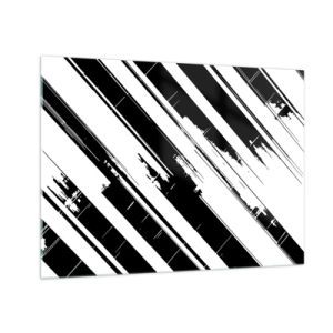 Quadro em vidro - Listras pretas e brancas dinâmicas com efeito desgastado - 70x50cm - Uma composição intensa e dinâmica - Decoração de parede moderna para a sala de estar e quarto ARTTOR