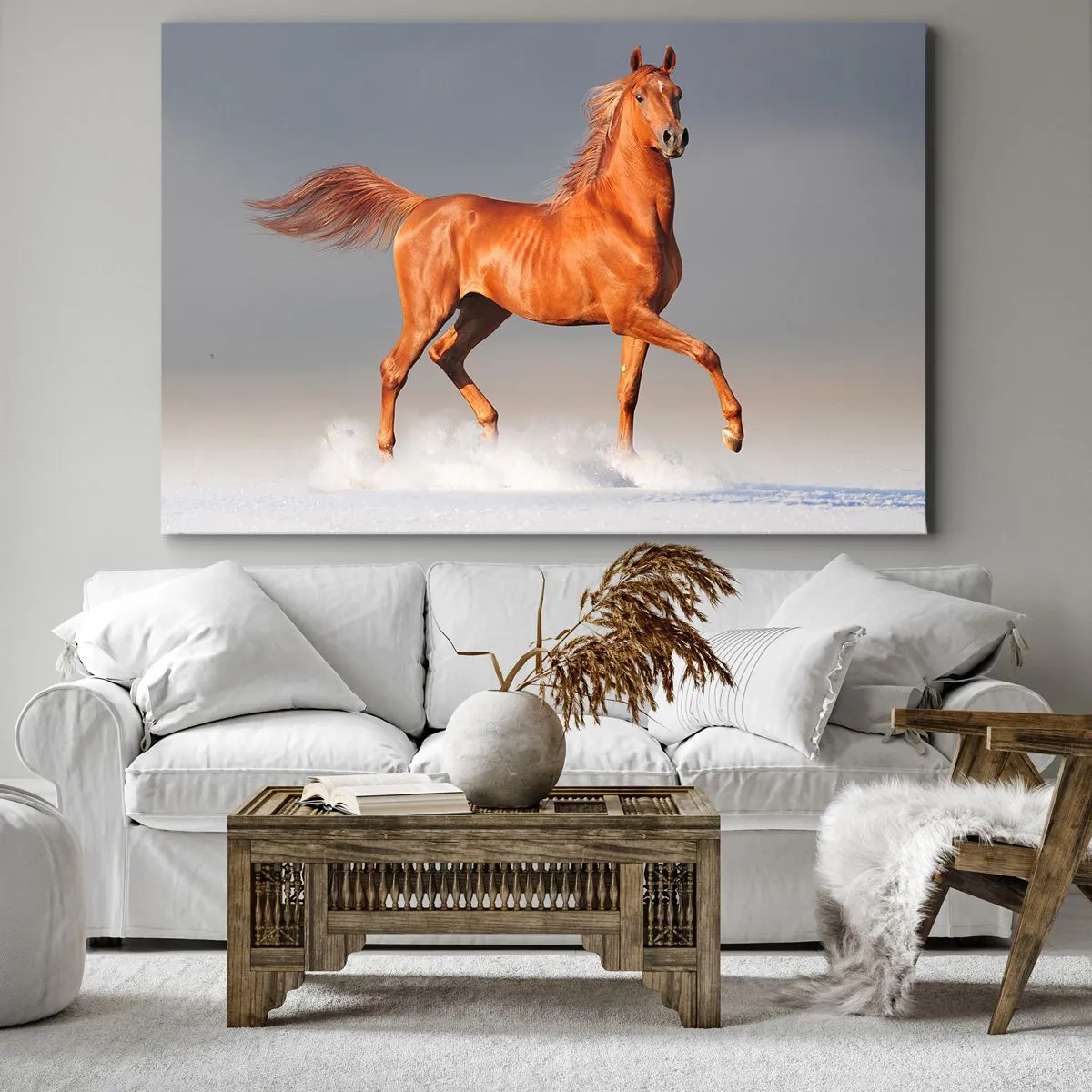 Quadro em tela - Um cavalo galopando contra um céu azul - 70x50cm - Graça Dançante - Decoração de parede moderna para a sala de estar e quarto ARTTOR