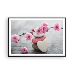 Pôster com moldura preta - Flor de cerejeira - 91x61 cm