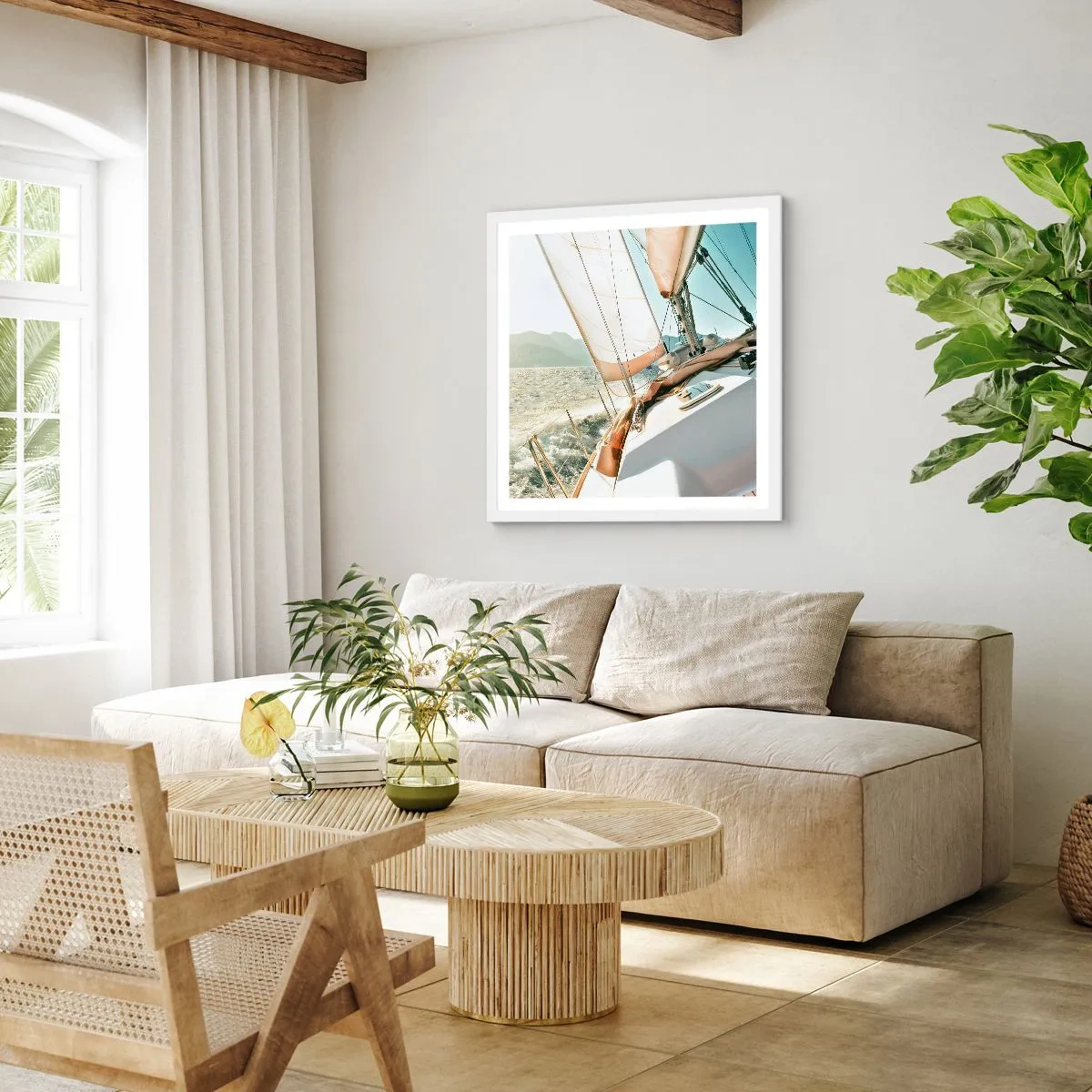 Pôster em moldura branca - Sob a vela - 30x30 cm