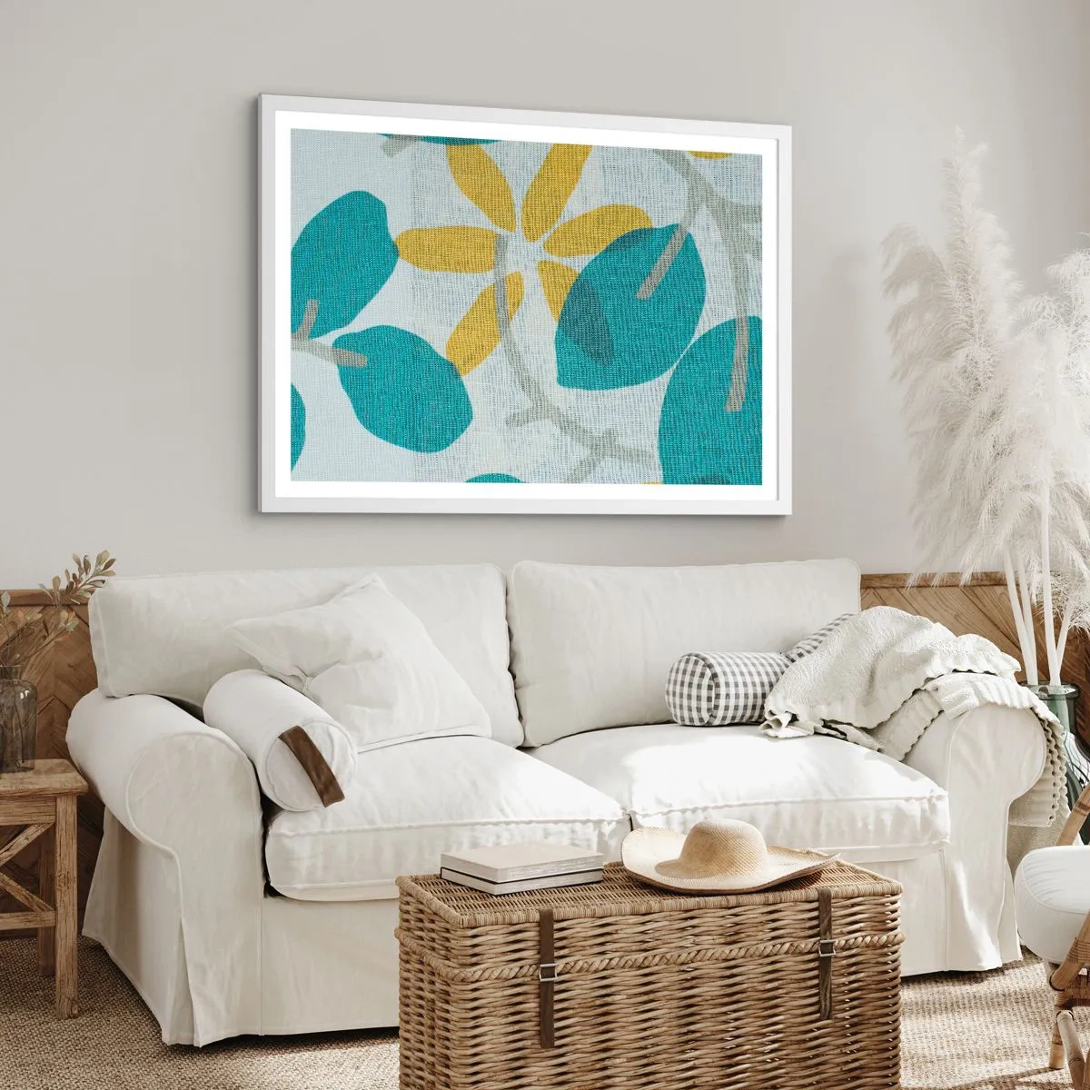 Pôster em moldura branca - Entre as folhas azuis - 70x50 cm