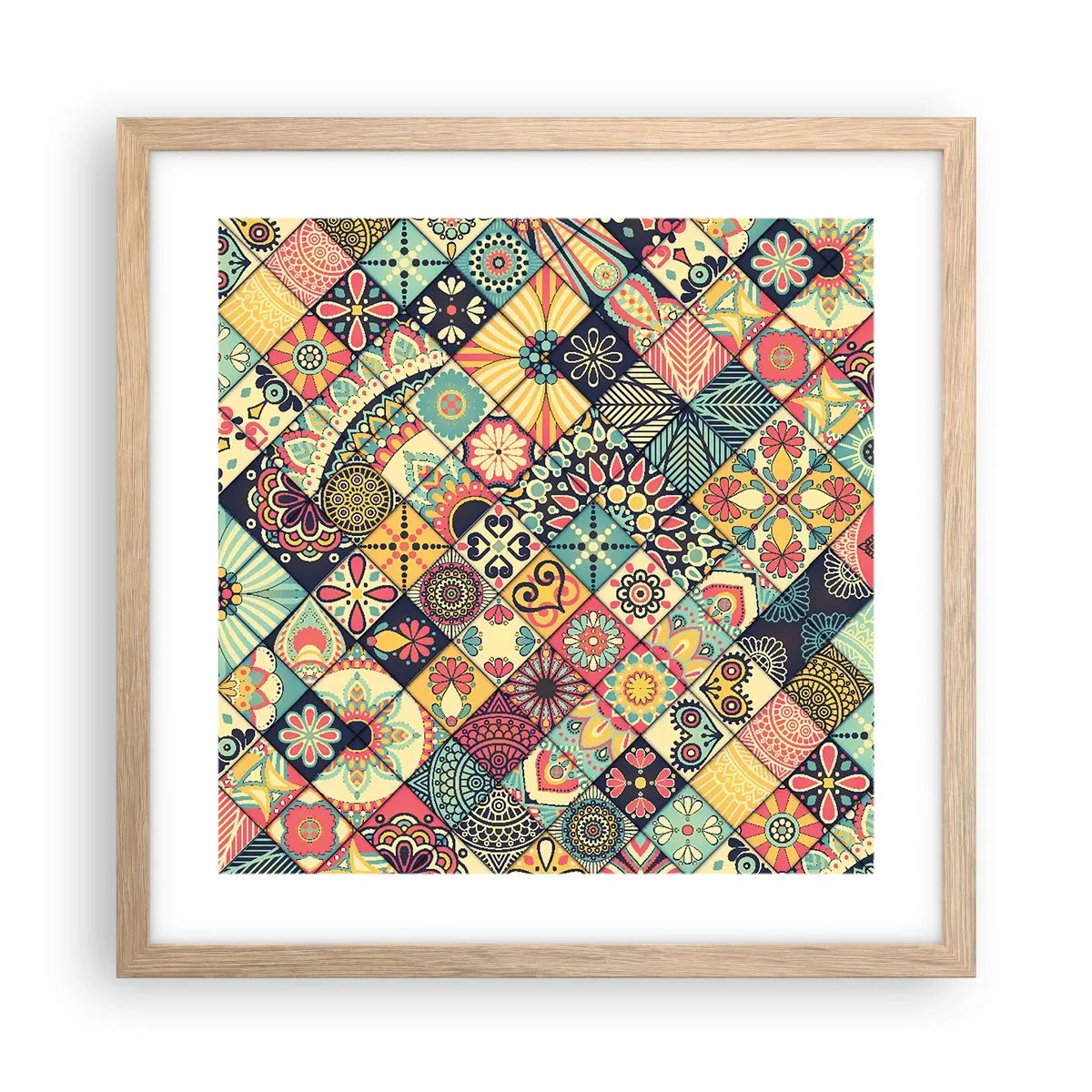 Pôster com moldura de carvalho claro - Vibrações marroquinas - 40x40 cm