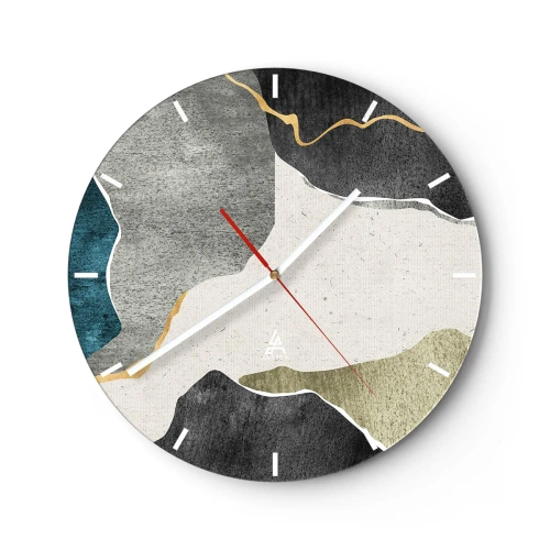 Relógio de parede - Relógio em vidro - Pontos coloridos e uma linha dourada criam um padrão de mosaico - 30x30cm - Composição de mosaico com fio de ouro - Decoração de parede moderna para a sala de estar, cozinha e quarto ARTTOR