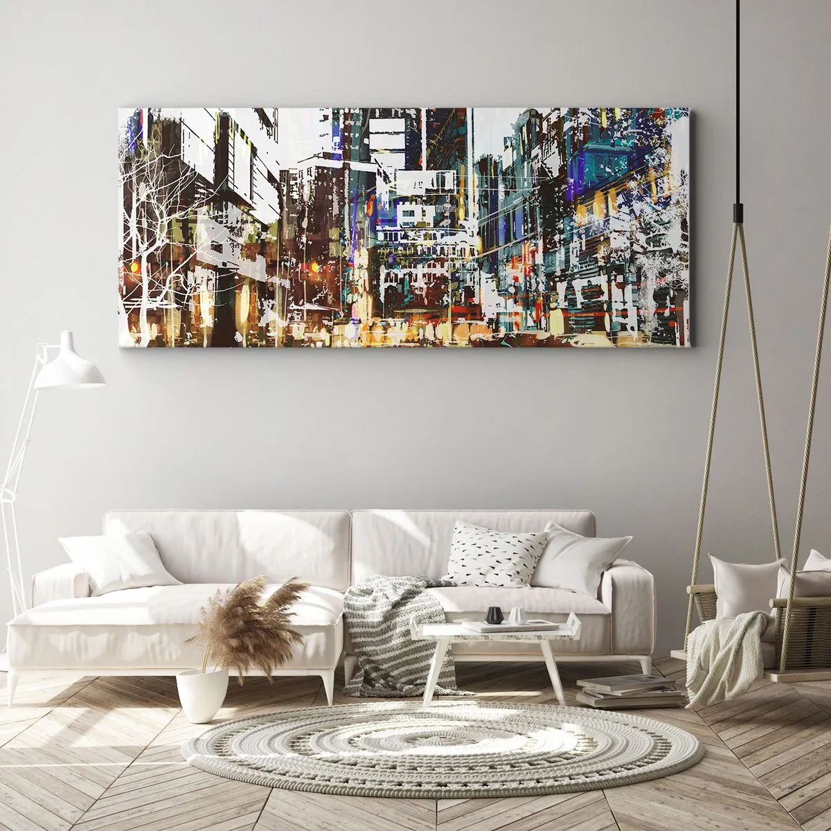 Quadro em tela - Cidade cintilante - 160x50 cm