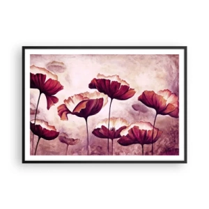 Pôster com moldura preta - Pétala vermelha e branca - 100x70 cm
