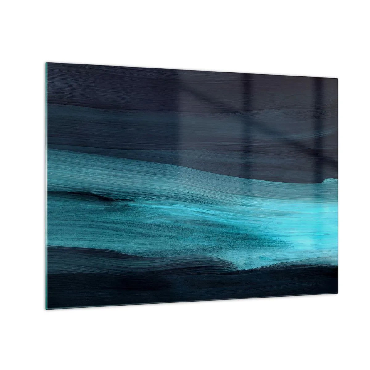 Quadro em vidro - Onda abstrata em tons de turquesa e azul marinho - 70x50cm - Vá com o fluxo - Decoração de parede moderna para a sala de estar e quarto ARTTOR