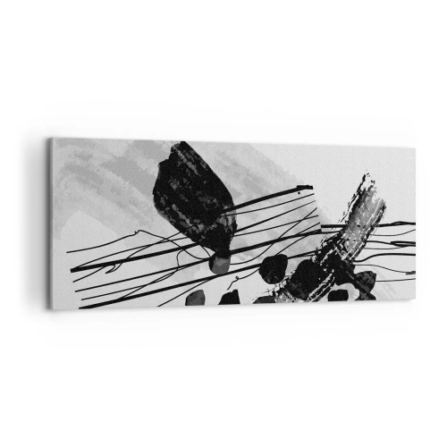 Quadro em tela - Abstração orgánica em preto e branco - 100x40 cm