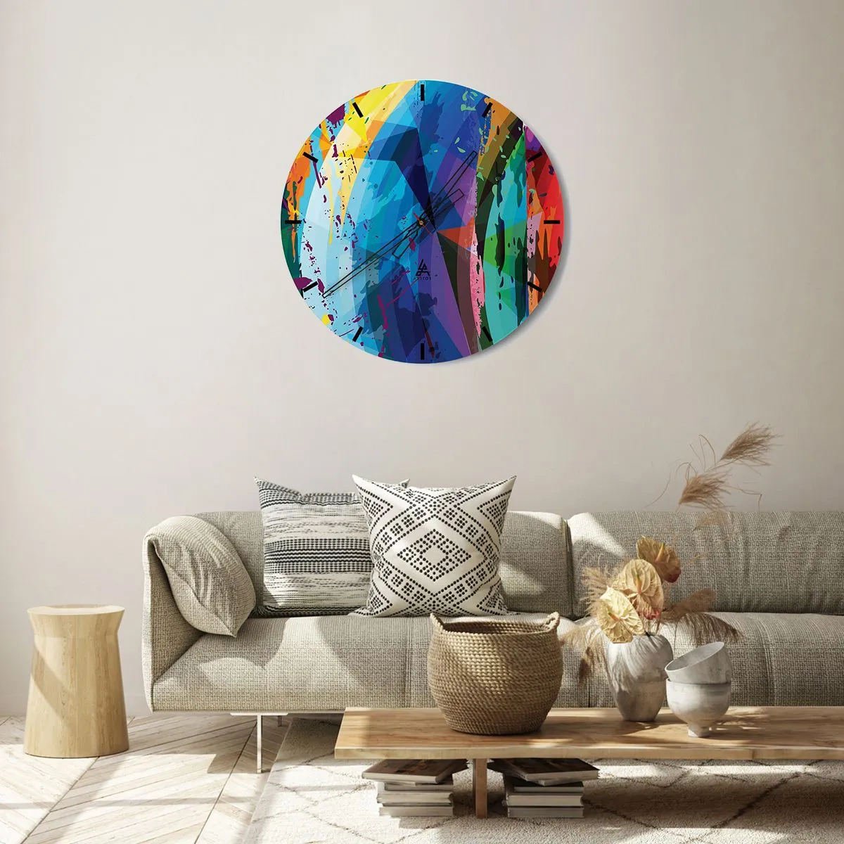 Relógio de parede - Relógio em vidro - Vertigem colorida - 30x30 cm