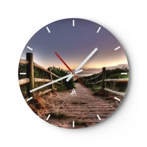 Relógio de parede - Relógio em vidro - Caminho para a praia ao pôr do sol - 30x30cm - O objetivo já está claro - Decoração de parede moderna para a sala de estar, cozinha e quarto ARTTOR