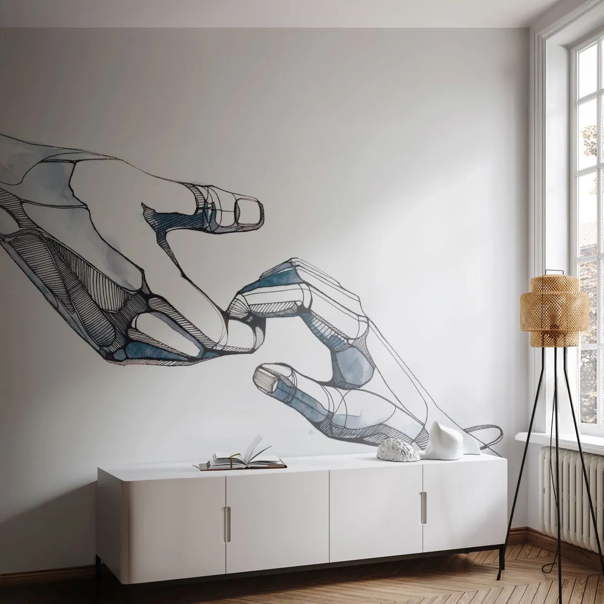Papel de Parede Premium Sand - Um bom gesto - Abstração, Mãos, Gráficos - 250x175 cm