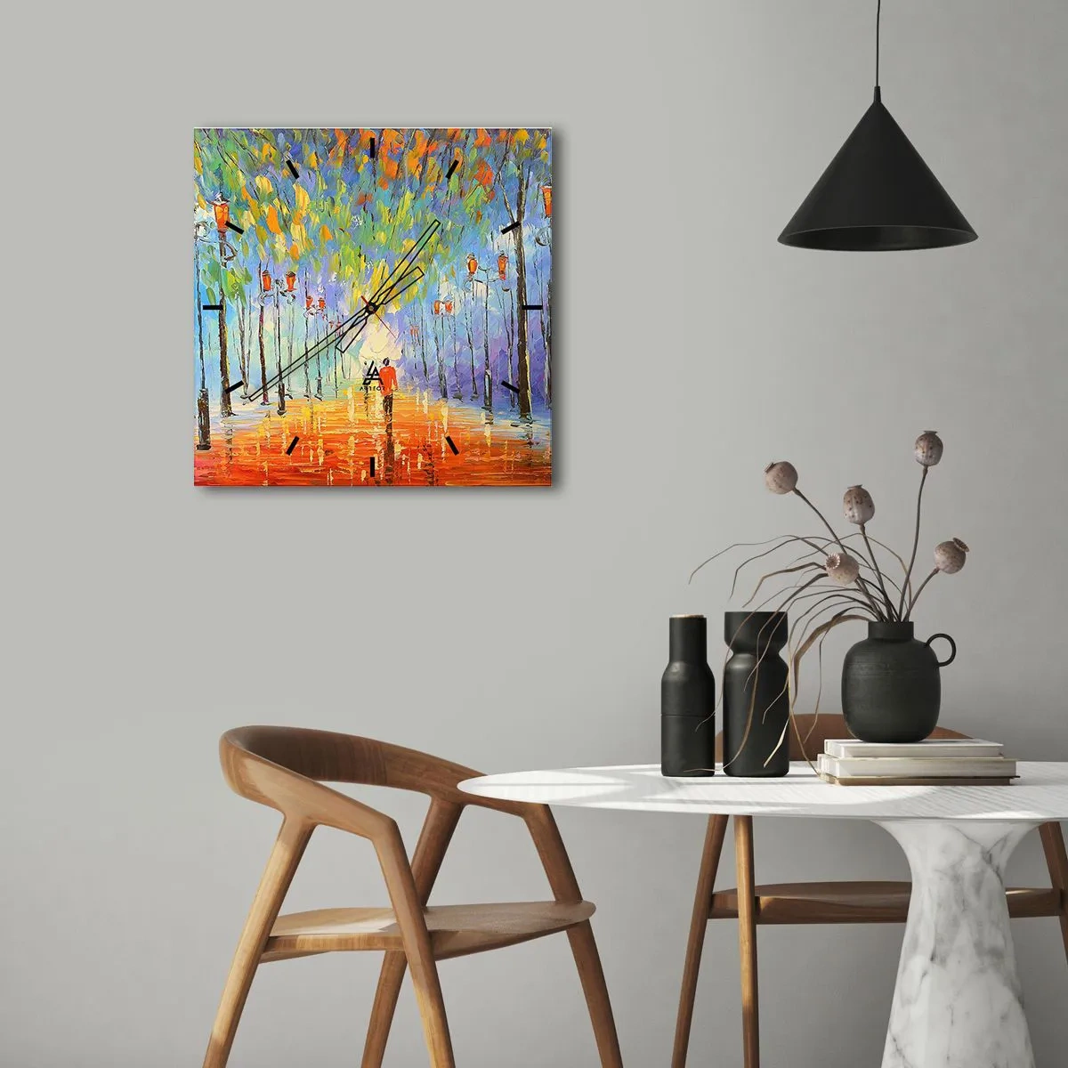 Relógio de parede - Relógio em vidro - Canto nocturno da chuva - 30x30 cm