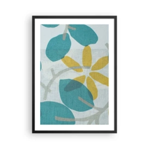 Pôster com moldura preta - Gráficos botânicos modernos em tons de azul e amarelo - 50x70cm - Entre as folhas azuis - Decoração de parede moderna para a sala de estar e quarto ARTTOR