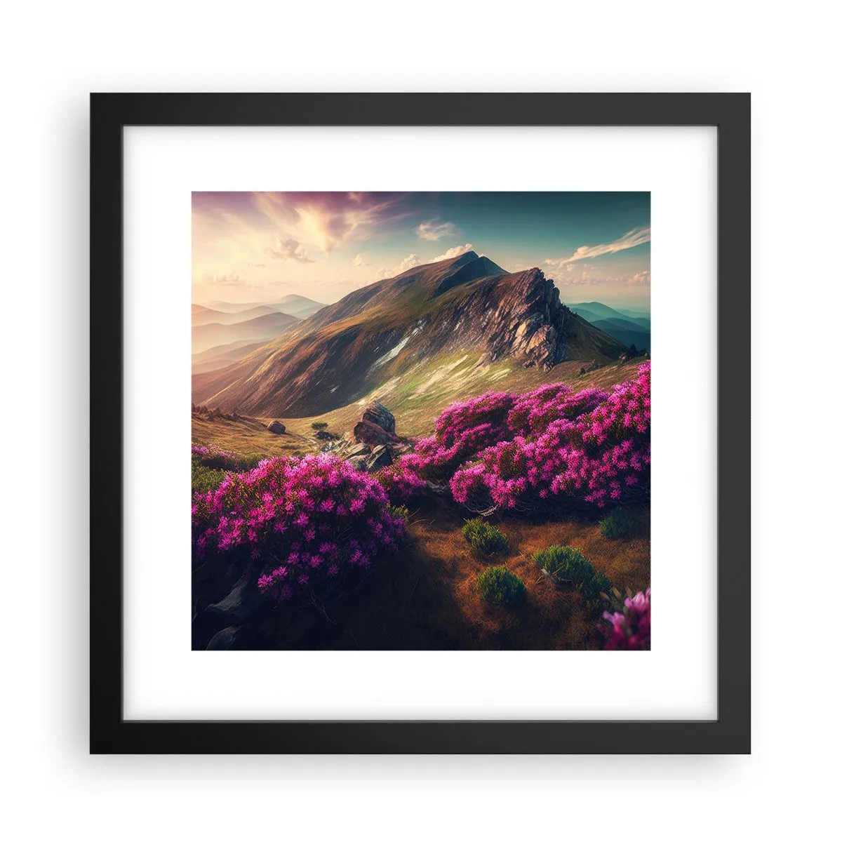 Pôster com moldura preta - Verão nas montanhas - 30x30 cm