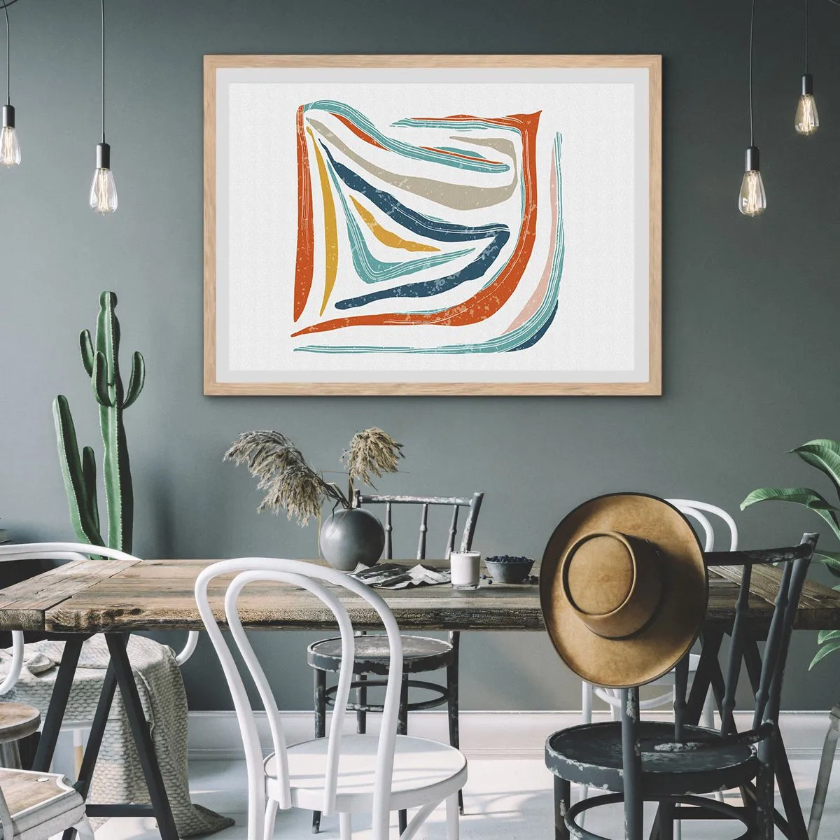 Pôster com moldura de carvalho claro - Abstração com um sorriso amigável - 100x70 cm