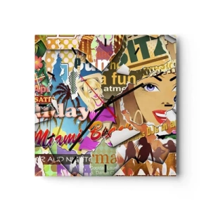 Relógio de parede - Relógio em vidro - Flashbacks das férias - 40x40 cm