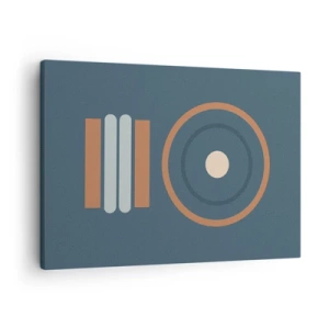 Quadro em tela - Uma composição geométrica com círculos e retângulos em cores suaves. - 70x50cm - A essência da questão - Decoração de parede moderna para a sala de estar e quarto ARTTOR