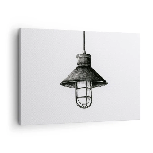 Quadro em tela - Desenho de uma luminária pendente retrô em um fundo branco - 70x50cm - Como antigamente… - Decoração de parede moderna para a sala de estar e quarto ARTTOR