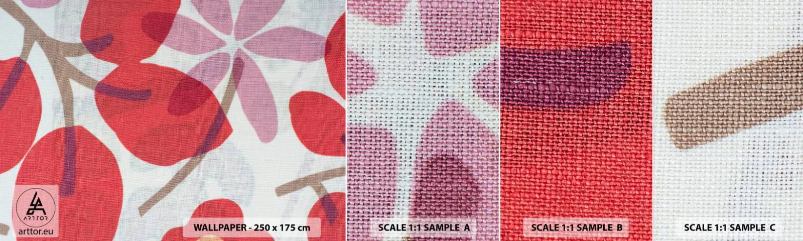 Amostra de Papel de Parede Standard Eco - Arranjo de flores em rosa - Boho, Flores, Minimalismo - 100x30 cm