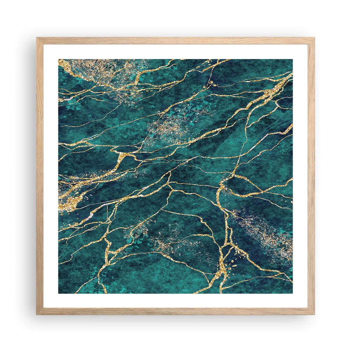 Pôster com moldura de carvalho claro - Veia dourada - 60x60 cm