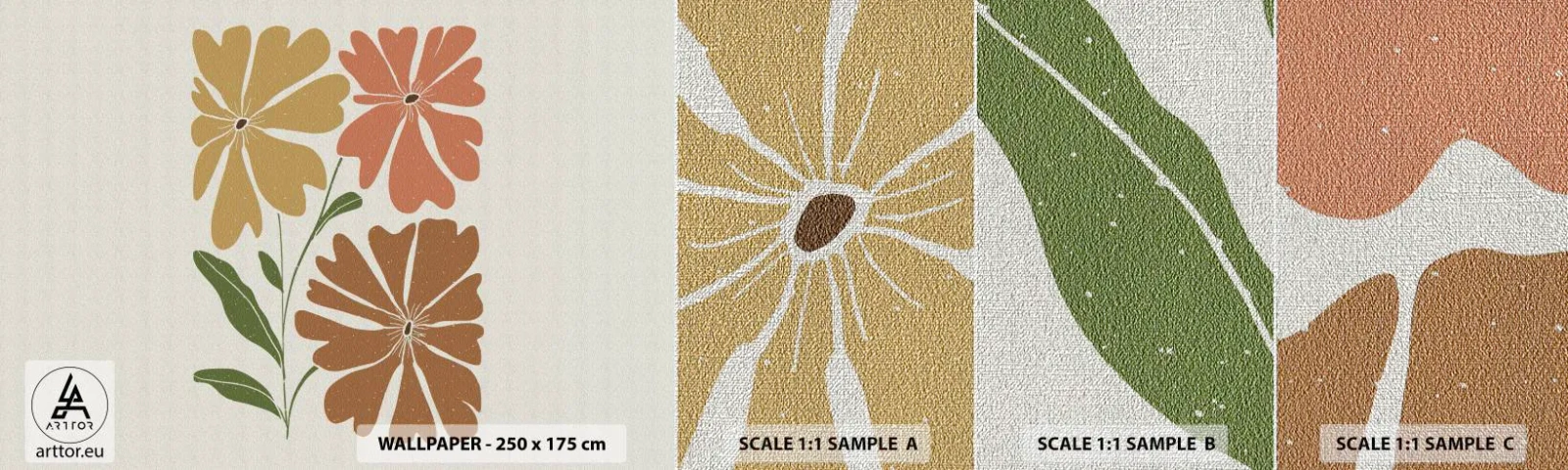 Amostra de papel de parede Premium Canvas - Natureza e geometria - Boho, Flores, Minimalismo - 100x30 cm