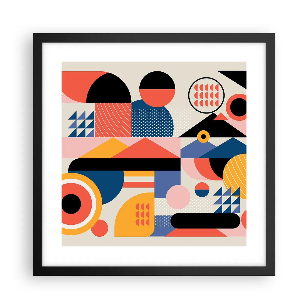 Pôster com moldura preta - Composição: brincar - 40x40 cm