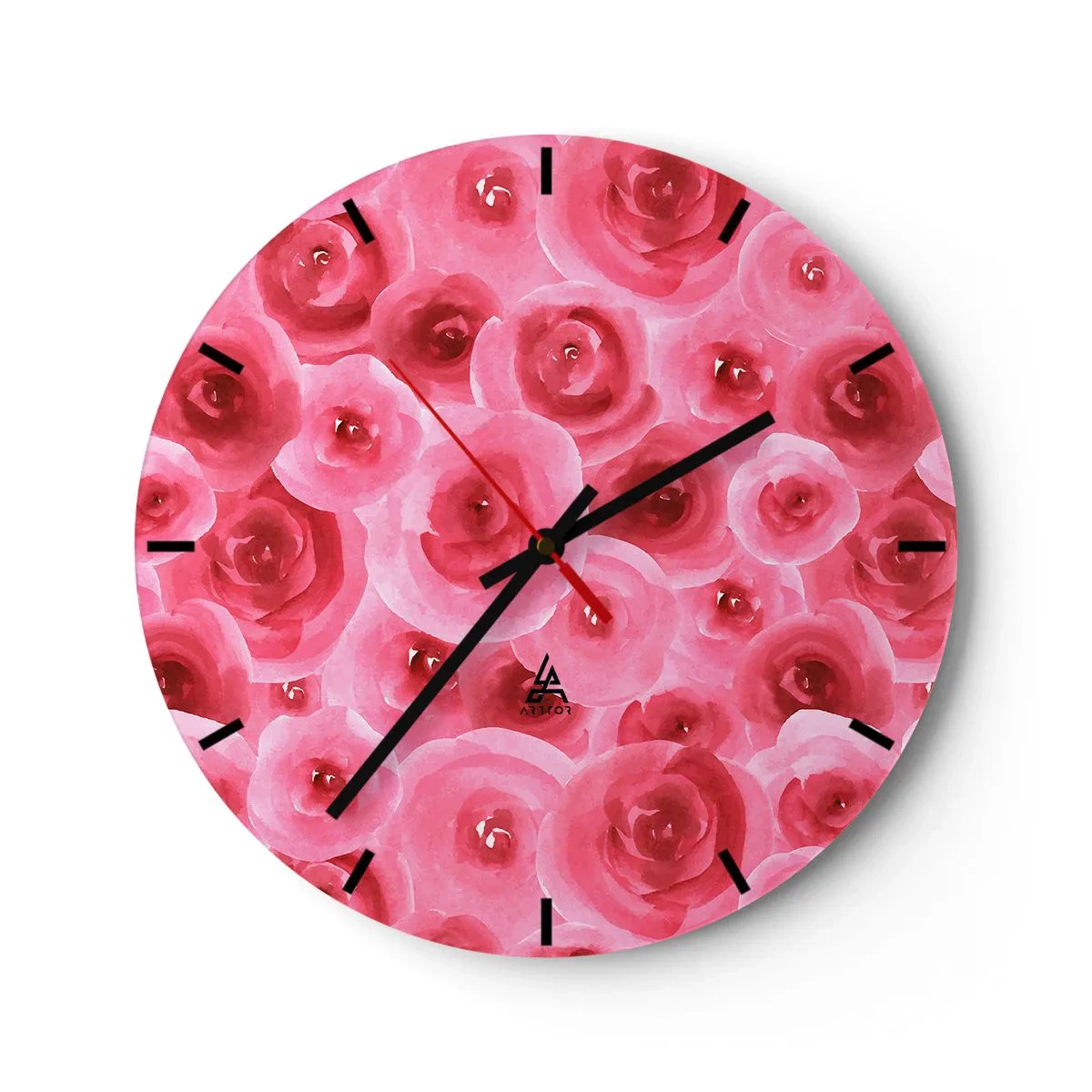 Relógio de parede - Relógio em vidro - Rosas acima e abaixo - 40x40 cm