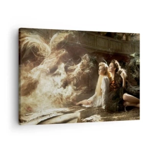 Quadro em tela - Duas mulheres em um cenário mágico com efeitos de iluminação etéreos. - 70x50cm - E a poesia nasceu - Decoração de parede moderna para a sala de estar e quarto ARTTOR