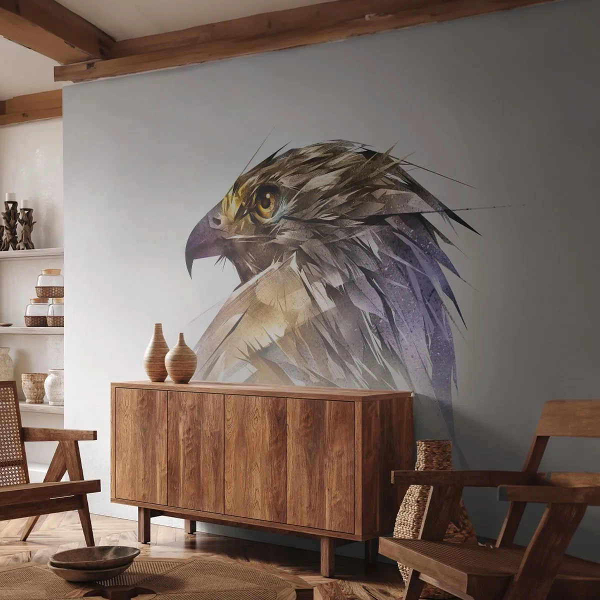 Papel de Parede Premium Canvas - Retrato de um guerreiro - Abstração, Águia, Pássaro - 100x70 cm