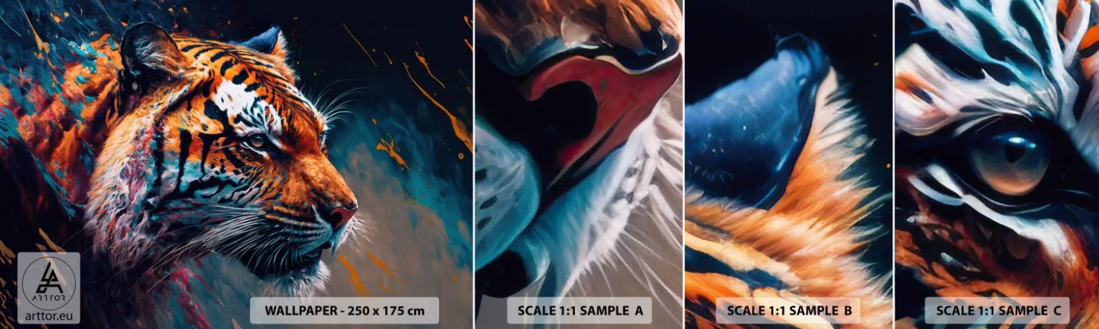 Amostra de Papel de Parede Standard Eco - Beleza selvagem - Tigre, Colorida, Animal - 100x30 cm