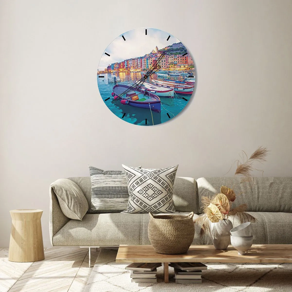 Relógio de parede - Relógio em vidro - Uma noite colorida no porto - 30x30 cm