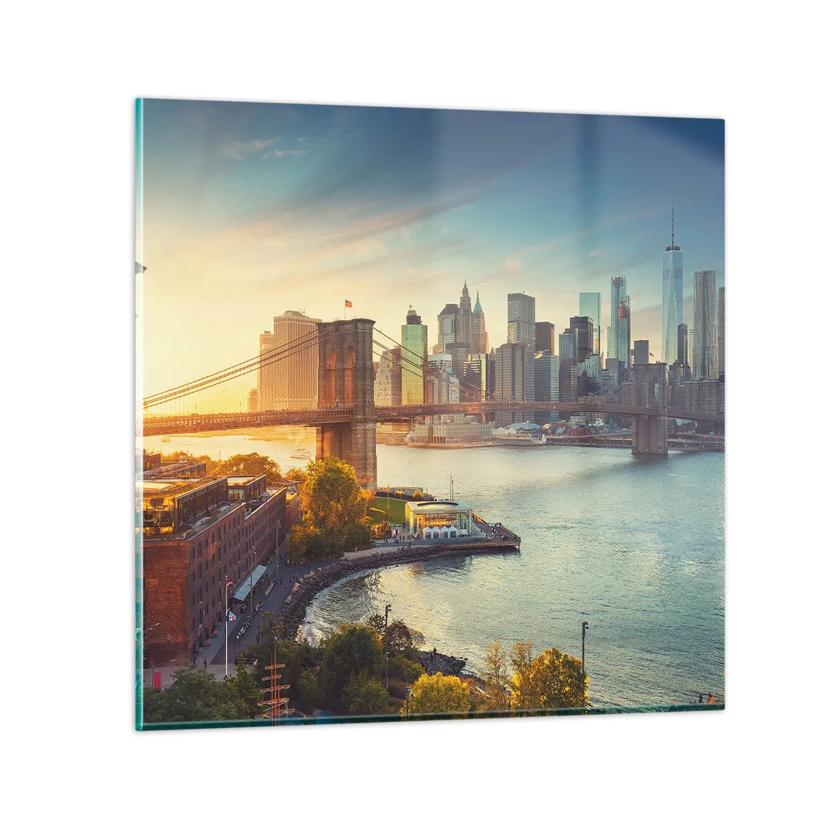 Quadro em vidro - O amanhecer da cidade grande - 30x30 cm