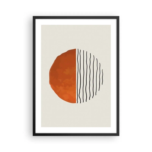 Pôster com moldura preta - Círculo abstrato com laranja e metade linear - 50x70cm - No clima japonês - Decoração de parede moderna para a sala de estar e quarto ARTTOR