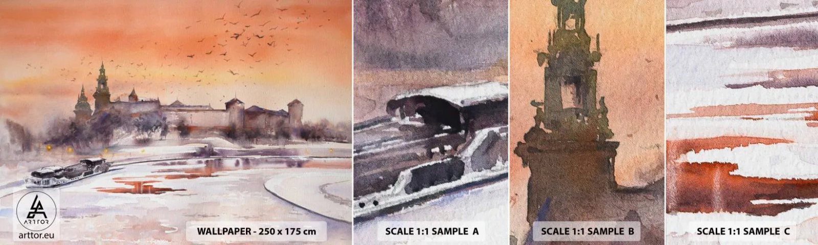 Amostra de papel de parede autocolante Deluxe Sticker - Pôr do sol real - Paisagem, Paisagem, Clássico - 100x30 cm