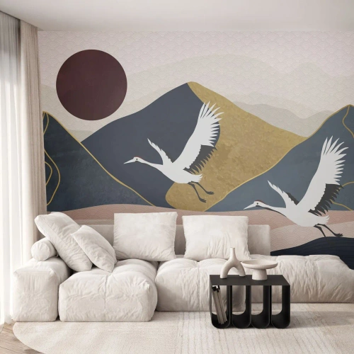 Papel de Parede Premium Canvas - E o dia acaba novamente - Abstração, Guindastes, Montanhas - 200x140 cm
