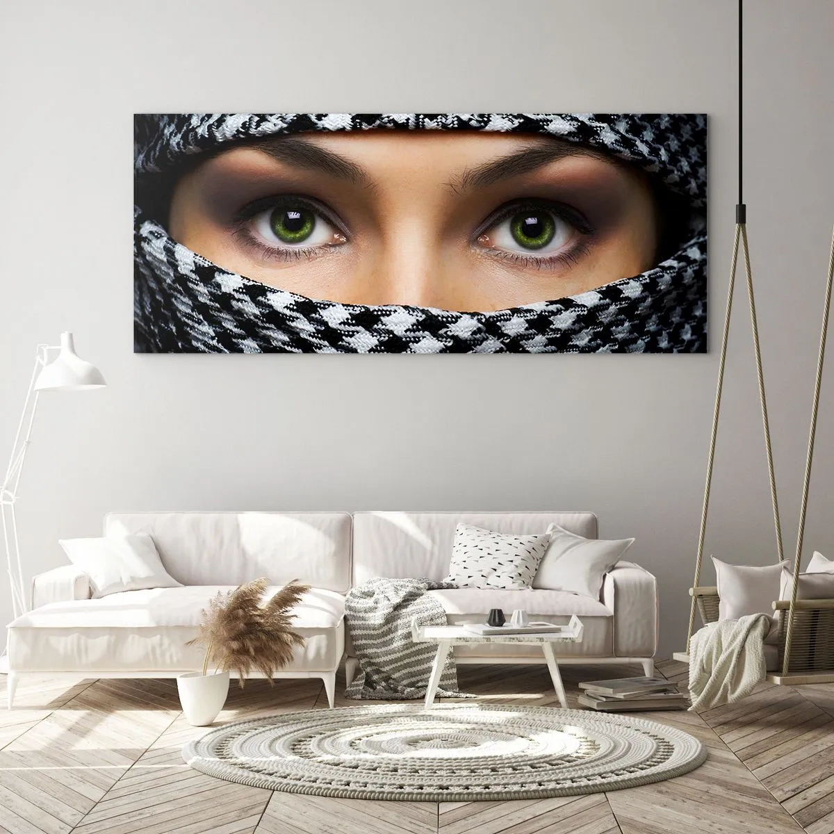 Quadro em vidro - Retrato de uma beleza velada de olhos verdes - 120x50 cm