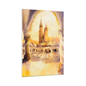 Quadro em vidro - Pôr do sol na praça do mercado de Cracóvia - 70x100 cm