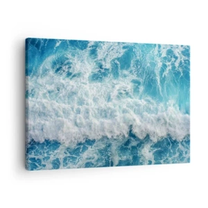Quadro em tela - Ondas dinâmicas do oceano em tons de azul - 70x50cm - Alegremente e aos saltos - Decoração de parede moderna para a sala de estar e quarto ARTTOR