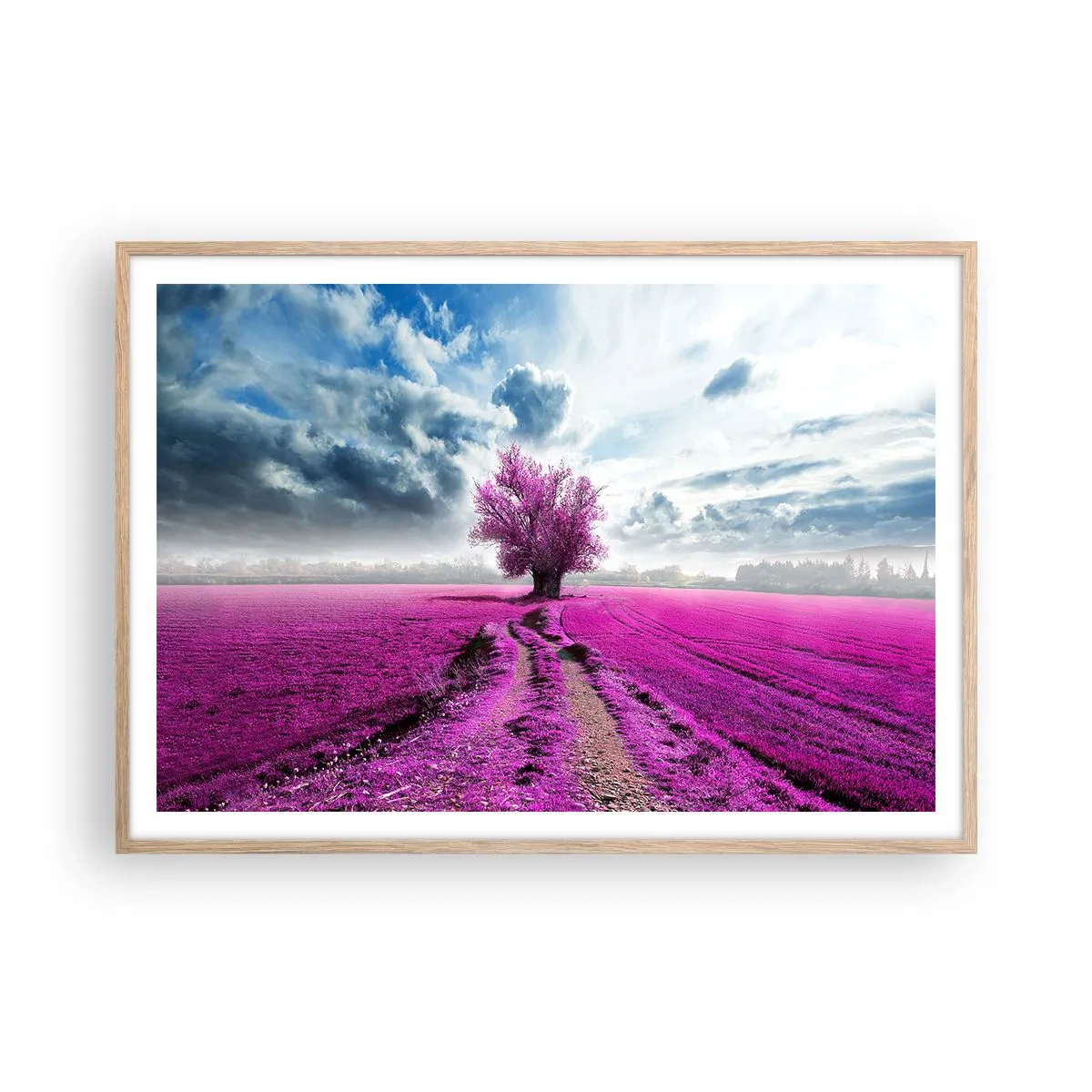 Pôster com moldura de carvalho claro - Charmosa charneca - 100x70 cm