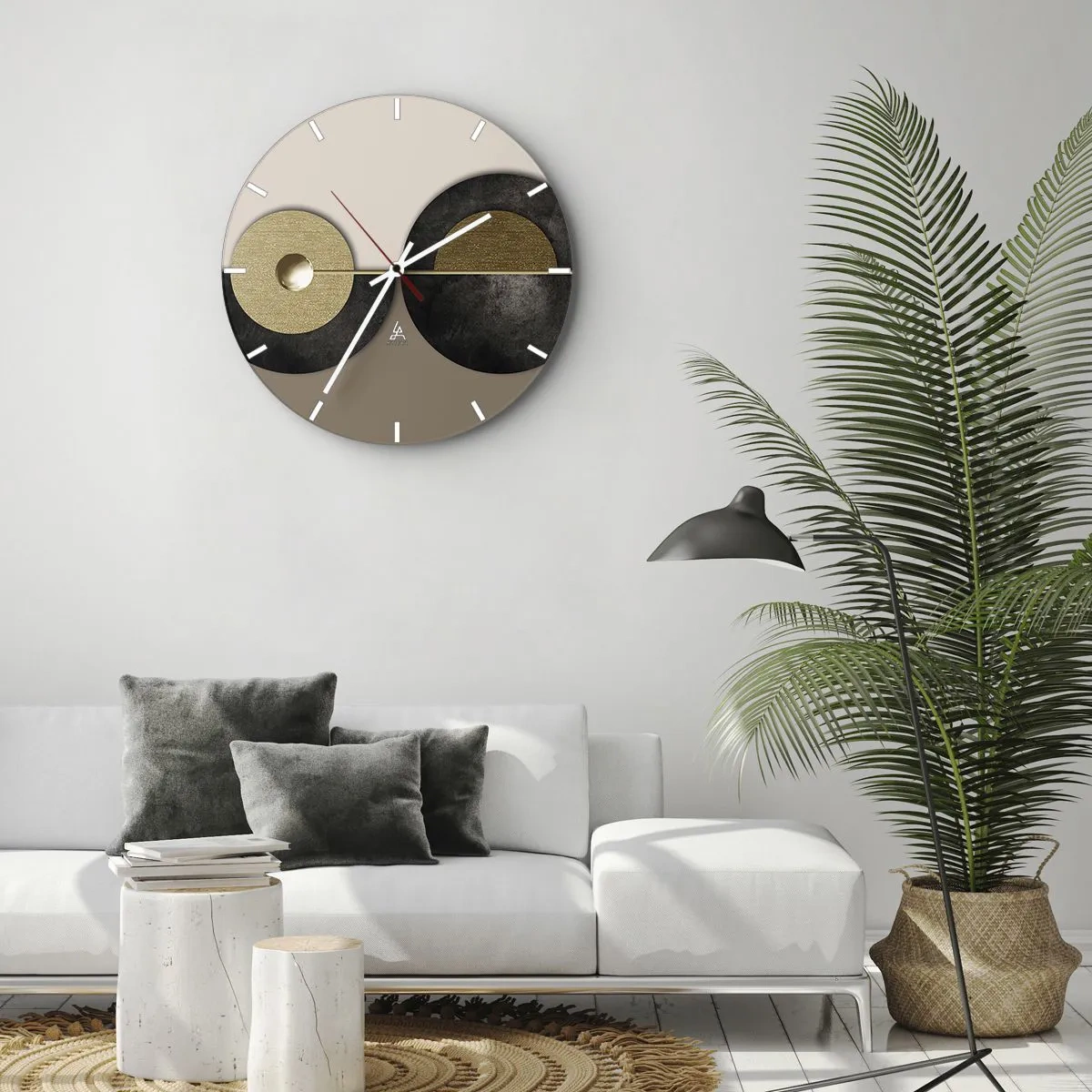 Relógio de parede - Relógio em vidro - Uma composição moderna com círculos geométricos - 30x30cm - Variações ao redor do círculo - Decoração de parede moderna para a sala de estar, cozinha e quarto ARTTOR
