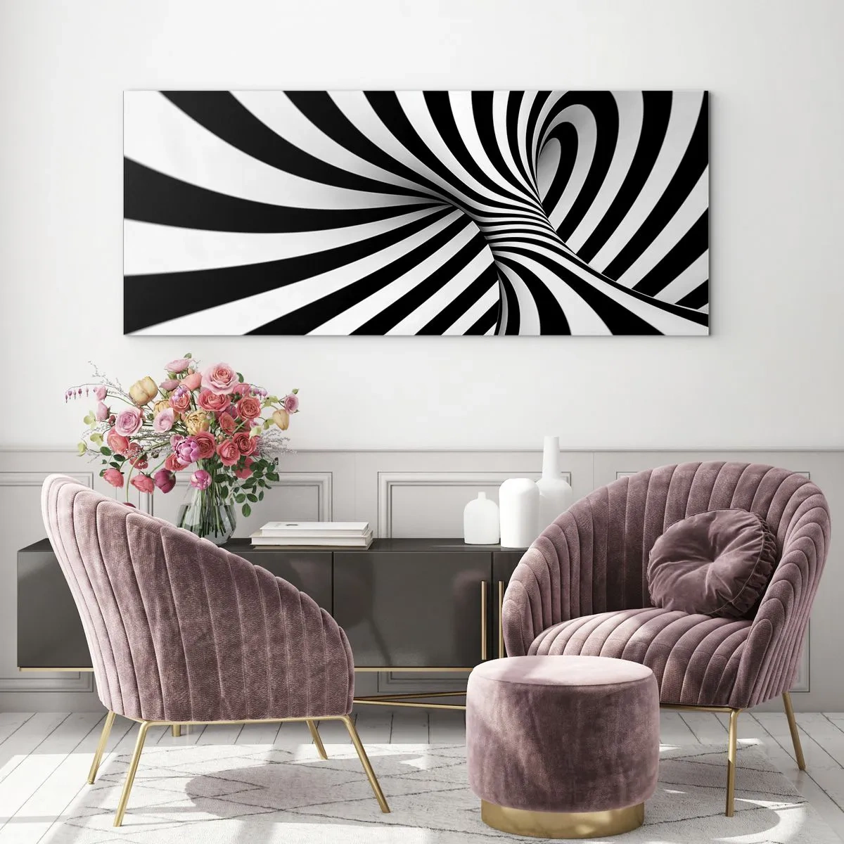 Quadro em vidro - Composição: espaço dançante - 90x30 cm