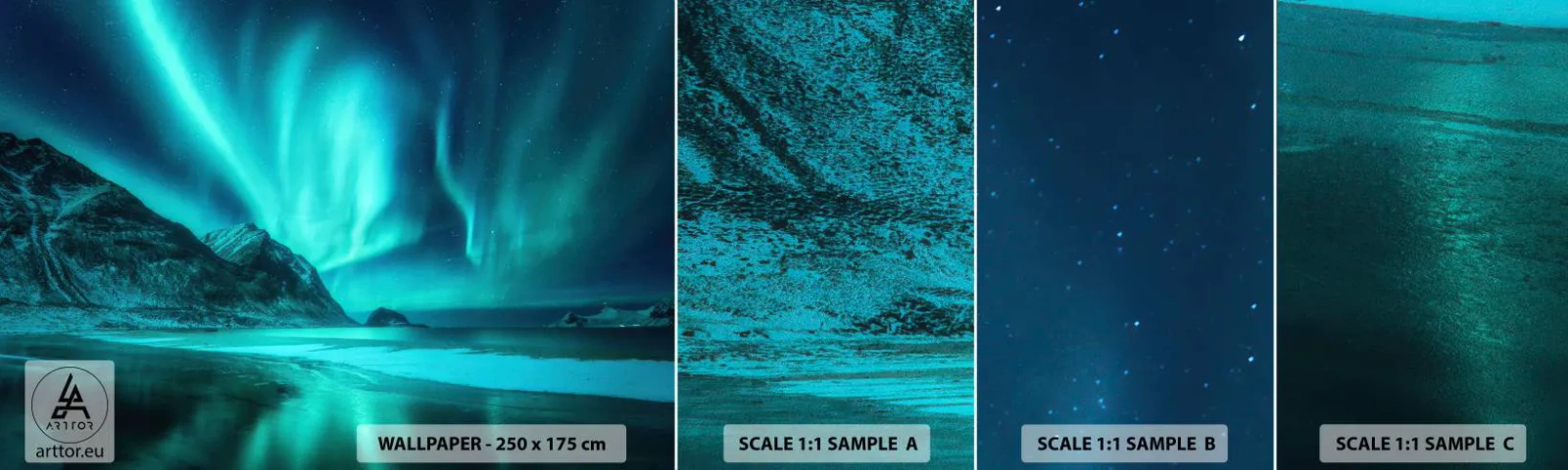 Amostra de Papel de Parede Standard Eco - Maravilhas do Norte - Paisagem, Polo Norte, Aurora boreal - 100x30 cm